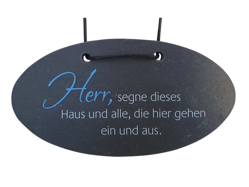 Schiefertafel 'Herr, segne dieses Haus...' mit Lederband Schiefertafel 'Herr, segne dieses Haus...' mit Lederband