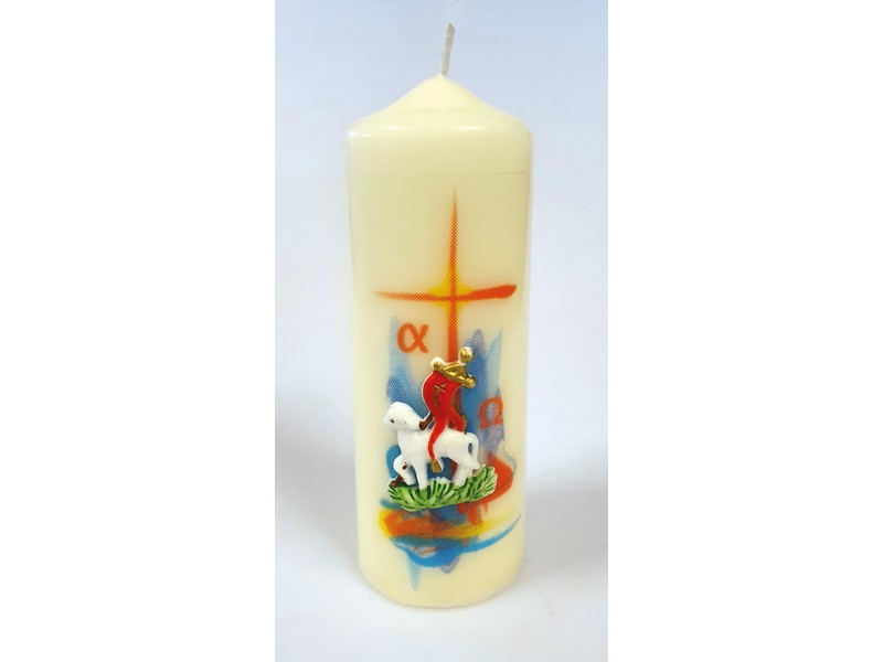 Osterkerze elfenbein, getaucht mit Abziehbild und Lamm Osterkerze elfenbein, getaucht mit Abziehbild und Lamm