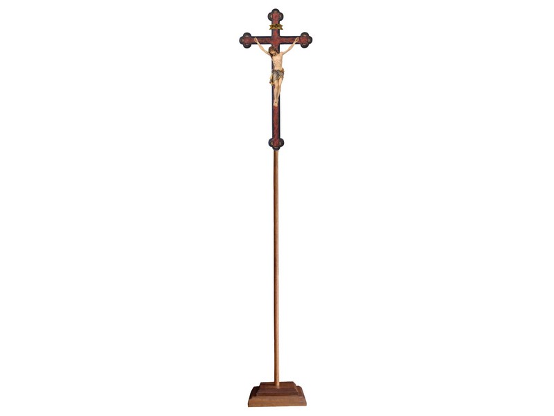 Vortragekreuz 206cm m.Balken antik alt Barock bemalt +Sockel Vortragekreuz 206cm m.Balken antik alt Barock bemalt +Sockel