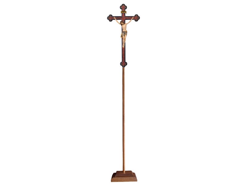 Vortragekreuz 206cm m.Balken antik alt Barock bemalt +Sockel