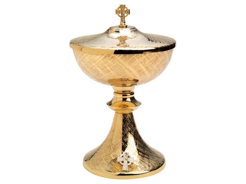 Ciborium mit Deckel, H: 23cm Messing vergoldet,  Struktur