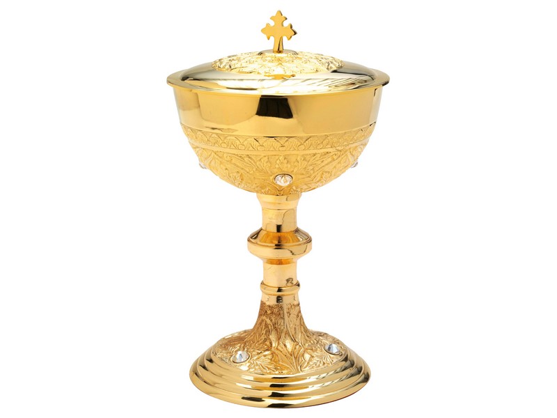 Ciborium mit Deckel, H: 25 cm, Messing verg. mit Steinen Ciborium mit Deckel, H: 25 cm, Messing verg. mit Steinen