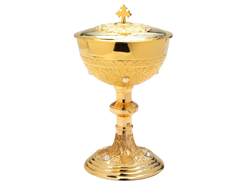 Ciborium mit Deckel, H: 25 cm, Messing verg. mit Stein