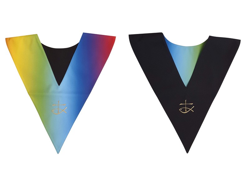 Lektorenkragen mit Stickerei Fisch/Kr. Regenbogen/schwarz Lektorenkragen mit Stickerei Fisch/Kr. Regenbogen/schwarz