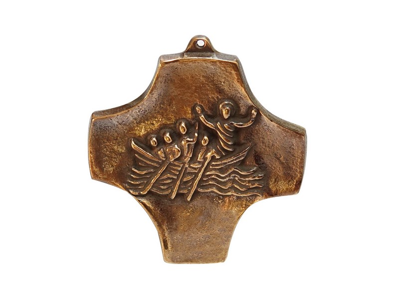 Bronzekreuz, 'Mit Jesus in einem Boot' 9 cm