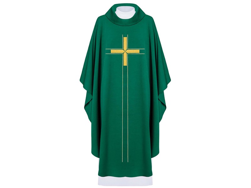 Kasel mit besticktem Kreuz, grün, inkl. Innenstola Kasel mit besticktem Kreuz, grün, inkl. Innenstola