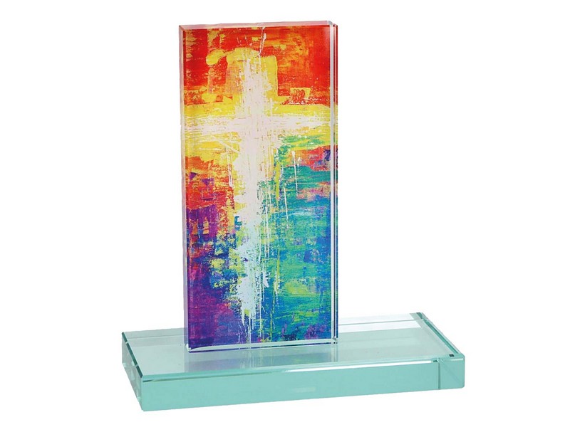 Glasrelief bedruckt 'Kreuz', 13x14,5x6 cm