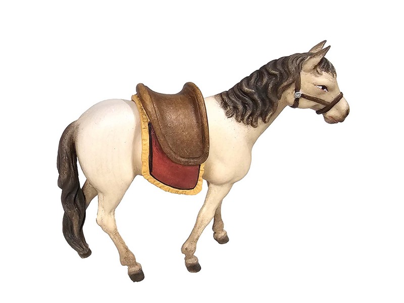 Pferd mit Sattel, für 10 cm Figuren, geschnitzt, bemalt
