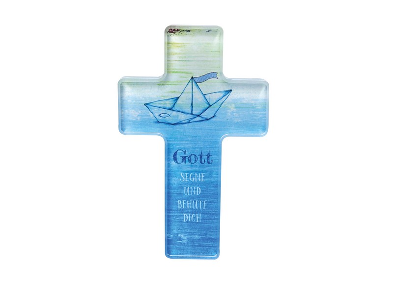 Acrylglas-Kinderkreuz \'Boot\' 14 cm