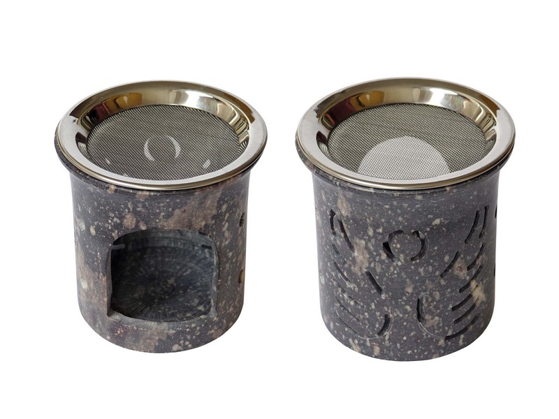 Weihrauchbrenner, Speckstein, H: 8 cm, mit Sieb ø 9 cm