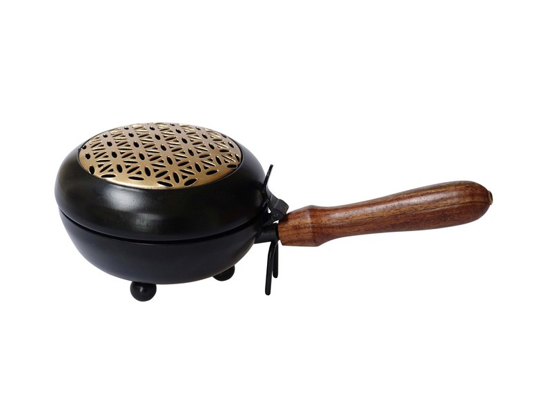 Räucherpfanne Metall mit Holzgriff, ø 12cm, L: 24 cm